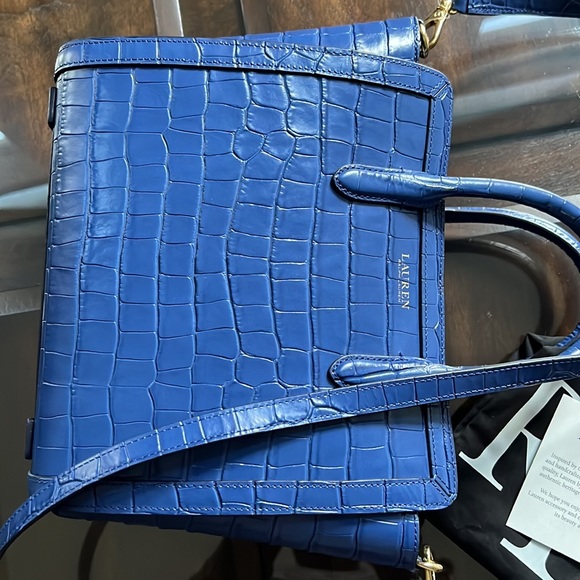 Lauren Ralph Lauren Tyler Croc Embossed Leather Tote Bag - Picture 13 of 15